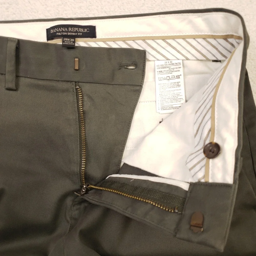Banana Republic Chinos Mens 28x30 Olive Green Fulton Skinny Fit Stretch Pants